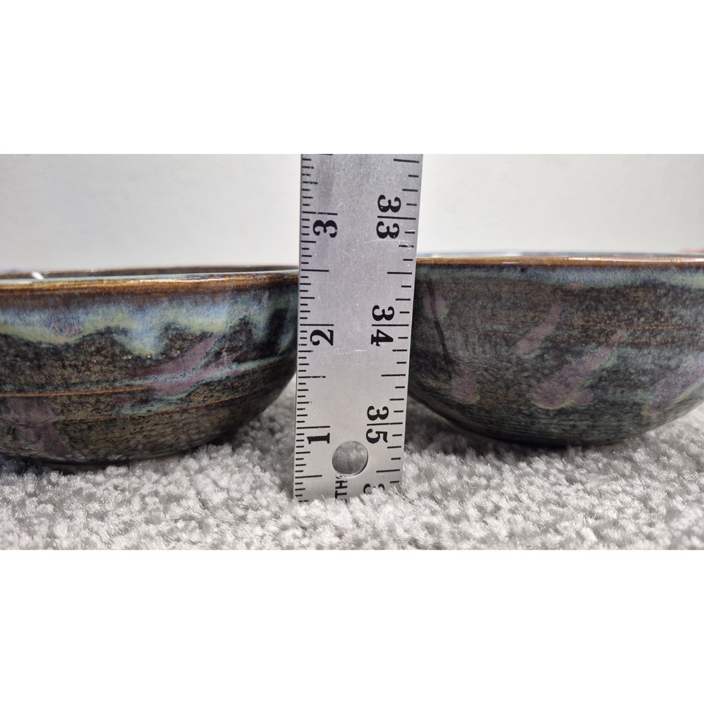 Muddy Five Studio Art Pottery Bowls Stoneware Brown Blues Purple Glazed Handmade - Picture 9 of 9